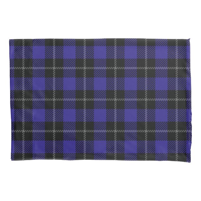 Royal Blue Black Kariert Kissenbezug (Vorderseite)