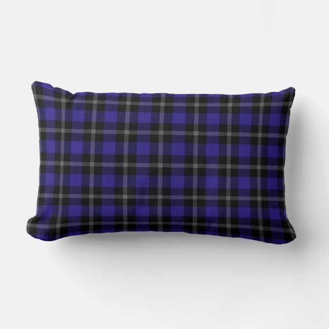 Royal Blue Black Kariert Lendenkissen (Vorderseite)