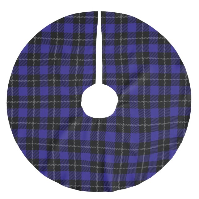 Royal Blue Black Kariert Polyester Weihnachtsbaumdecke (Vorderseite)