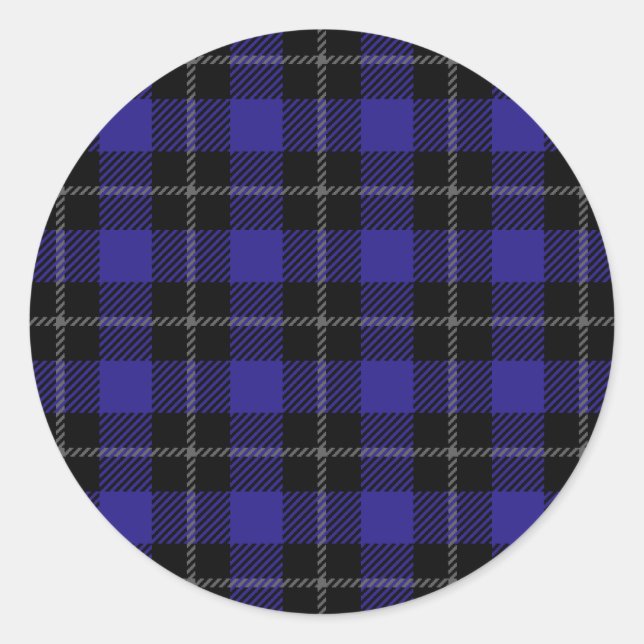 Royal Blue Black Kariert Runder Aufkleber (Vorderseite)