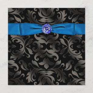 Royal Blue Black Krawatte Black Damask Party Einla Einladung