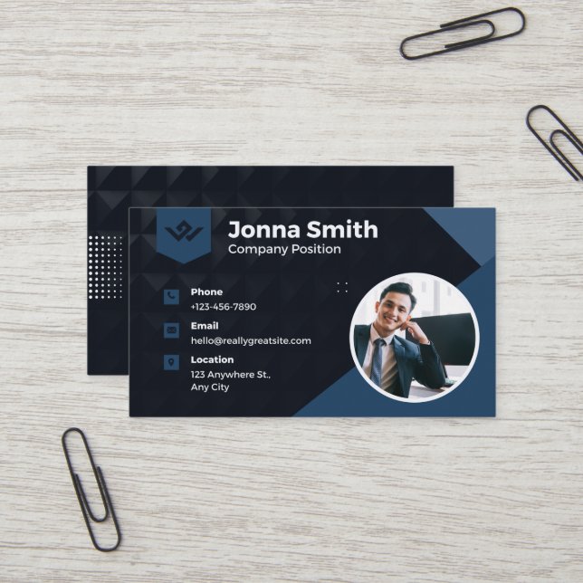 Royal Blue, Black Modern Corporate Business Card Visitenkarte (Vorderseite/Rückseite Beispiel)