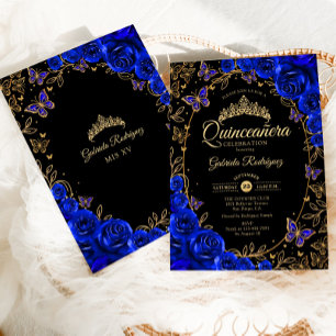 Royal Blue Black Quinceanera Einladung