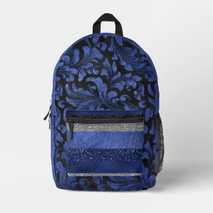 ROYAL BLUE BLACK & SILVER GLITZER SEHEN PATTER AUS BEDRUCKTER RUCKSACK