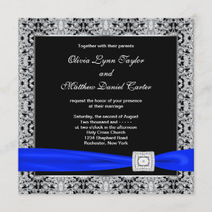 Royal Blue Black Silver Lace Wedding Einladung