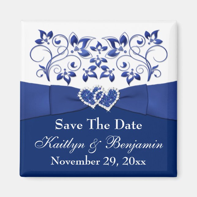 Royal Blue, Blanc Floral Wedding Favor Magnet 2 (Devant)