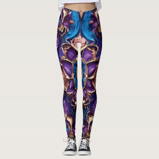 "Royal Blue Blossoms: Luxuriöse Blumenschrift Legg Leggings