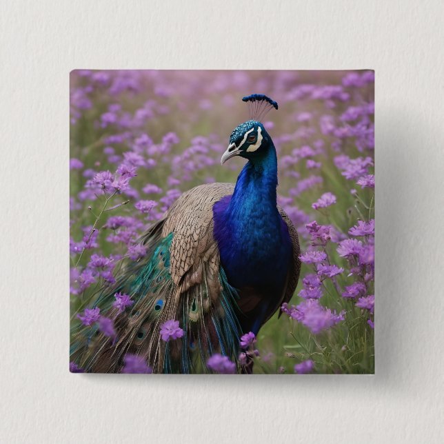 Royal Blue: Blue Peacock in Lavender Field, Button (Vorderseite)