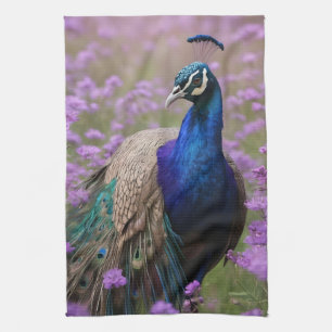 Royal Blue: Blue Peacock in Lavender Field, Geschirrtuch