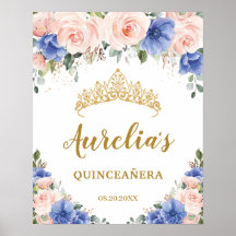 Royal Blue Blush Floral Quinceañera Tiara Willkomm