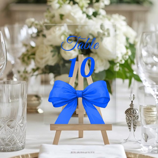 Royal blue bow acrylic table number sign acryleinladungen (Von Creator hochgeladen)
