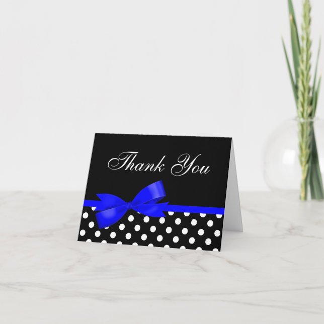 Royal Blue Bow Black Polka Dots Vielen Dank Dankeskarte (Vorderseite)
