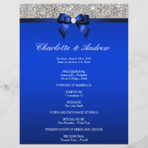 Royal Blue Bow Silver Sequins Hochzeitsprogramm