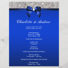 Royal Blue Bow Silver Sequins Hochzeitsprogramm