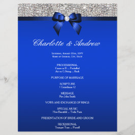 Royal Blue Bow Silver Sequins Hochzeitsprogramm