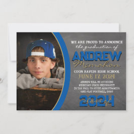 Royal Blue & Bronze Chalkboard Grad Bekanntgabe Einladung