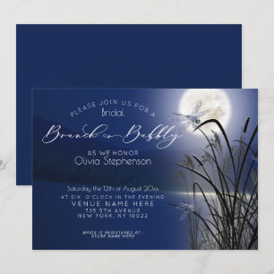 Royal Blue Brunch Bubbly Full Moon Dragonfly Einladung