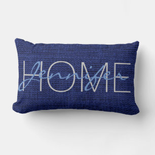 Royal blue Burlap Rustic Monogram Lendenkissen