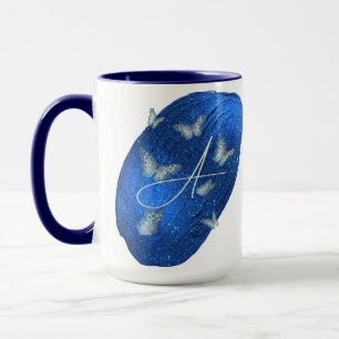 Royal Blue Butterfells Initials Letter A Monogram Tasse