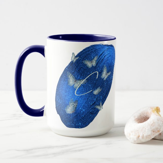 Royal Blue Butterfells Initials Letter C Monogram Tasse (Mit Donut)