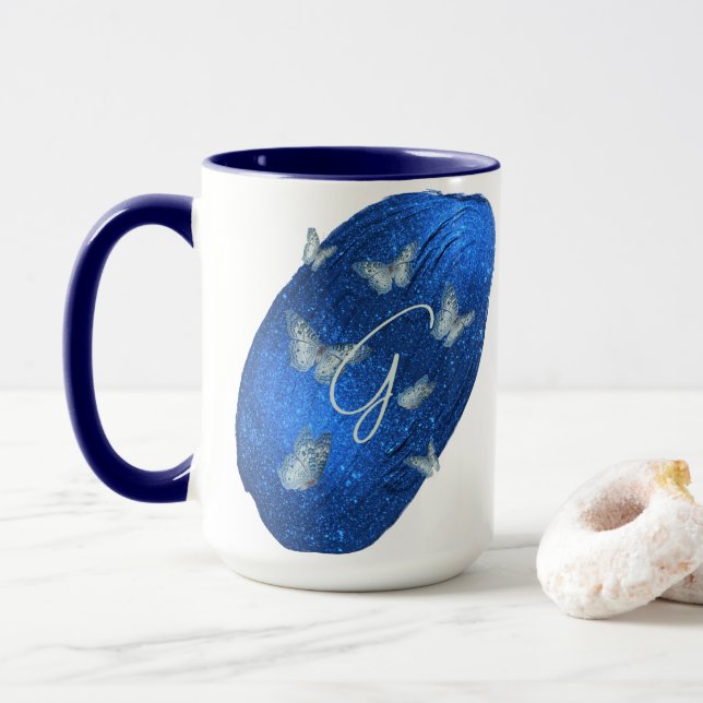 Royal Blue Butterfells Initials Letter G Monogram Tasse (Mit Donut)