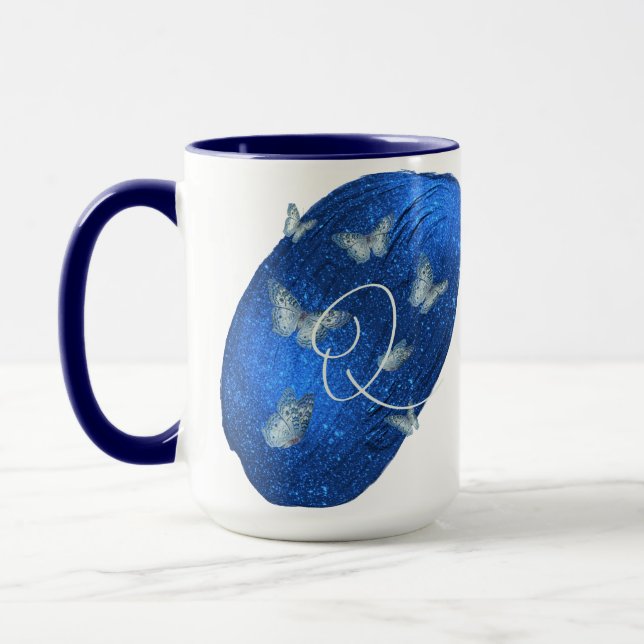 Royal Blue Butterfells Initials Letter Q Monogram Tasse (Links)