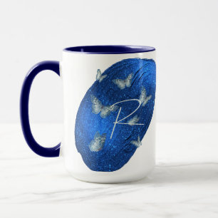 Royal Blue Butterfells Initials Letter R Monogram Tasse