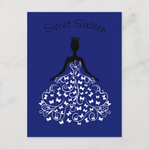 Royal Blue Butterfly Gown 16 . Geburtstag Einladun Einladungspostkarte