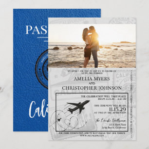 Royal Blue California Passport Wedding Einladung