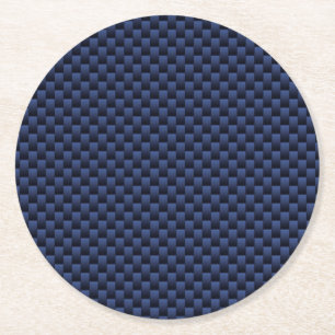 Royal Blue Carbon Fiber Style Weave Print Runder Pappuntersetzer