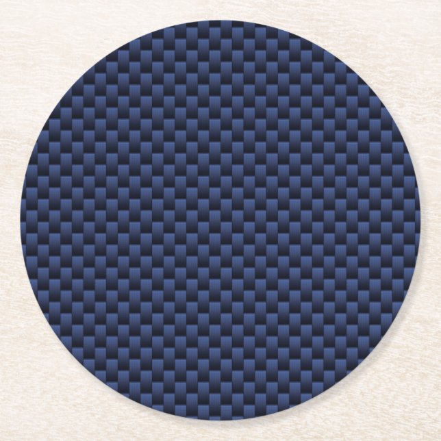 Royal Blue Carbon Fiber Style Weave Print Runder Pappuntersetzer (Vorderseite)