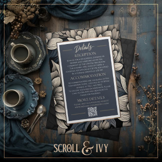 Royal Blue & Champagne Bloom Wedding Details Einladung