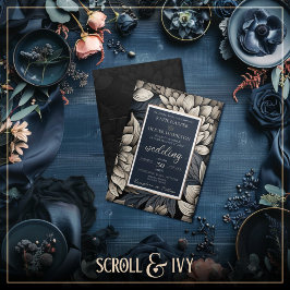 Royal Blue & Champagne White Bloom Wedding Einladung