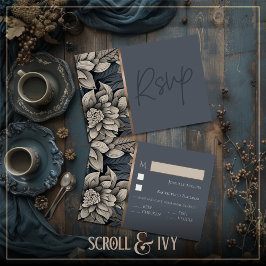 Royal Blue & Champagne White Bloop Card RSVP Karte