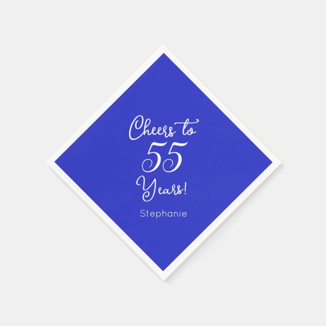Royal Blue Cheers 55 Years 55 th Birthday Party Serviette (Ecke)
