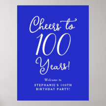 Royal Blue Cheers to 100 Years Birthday Willkommen