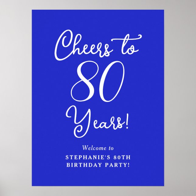 Royal Blue Cheers to 80 Years Birthday Willkommen Poster (Vorne)