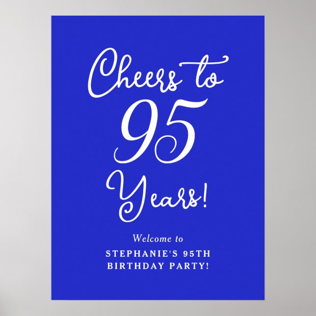 Royal Blue Cheers to 95 Years Birthday Party Sign Poster (Vorne)