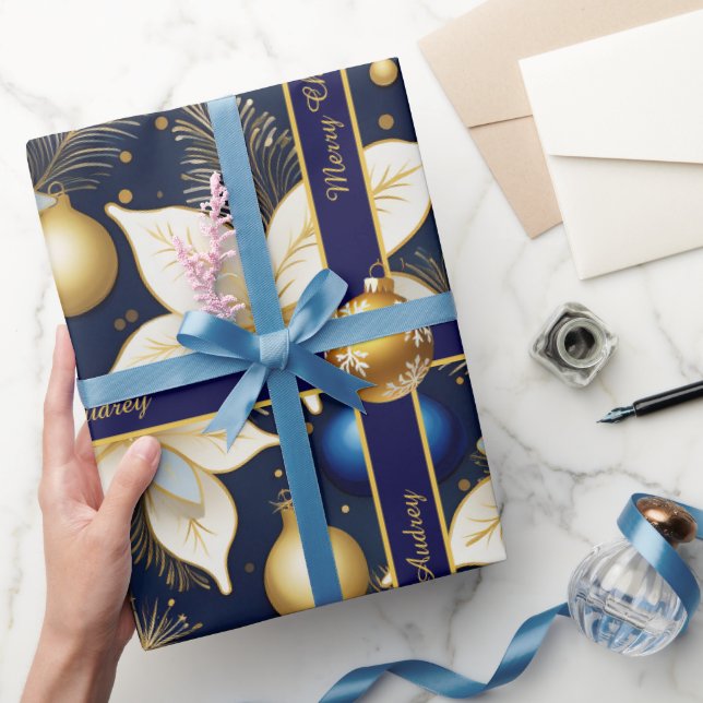 Royal Blue Christmas Wrapping Paper mit Text Geschenkpapier (Schenken)