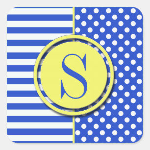 Royal Blue Combination Polka Dots and Stripes Quadratischer Aufkleber