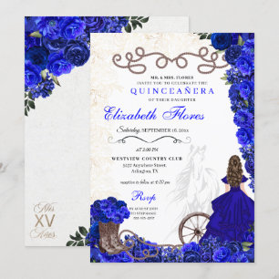 Royal Blue Cowgirl Ranchero Western Quinceanera Einladung