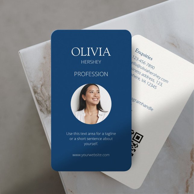 Royal Blue & Creamy Ivory Foto Social QR Code Visitenkarte (Von Creator hochgeladen)