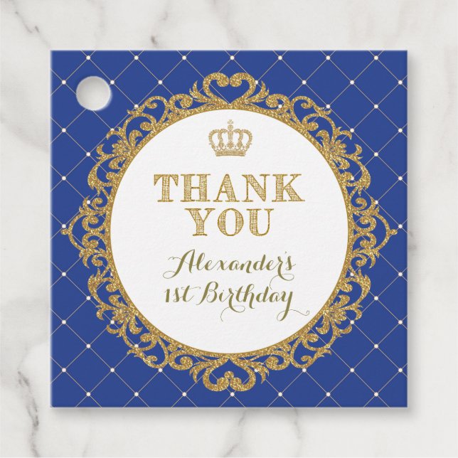 Royal Blue Crown Prince Danke, Boys Birthday Geschenkanhänger (Vorderseite)