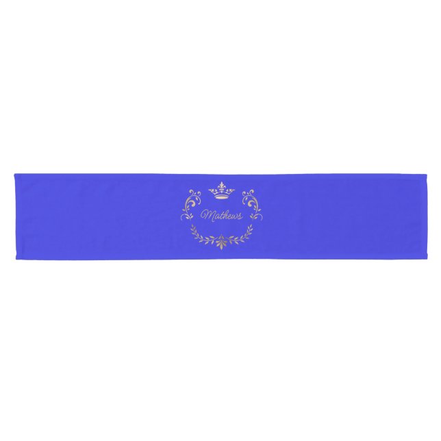 Royal Blue Crown Wappen Personalisiert Kurzer Tischläufer (Horizontal)