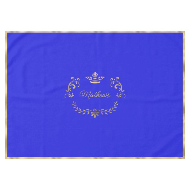 Royal Blue Crown Wappen Personalisiert Tablecloth Tischdecke (Vorderseite (Horizontal))