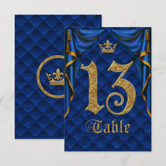 Royal Blue Crown Wedding Tischnummer 13 (Vorne/Hinten)