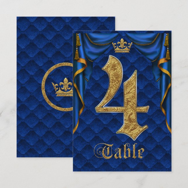 Royal Blue Crown Wedding Tischnummer 4 (Vorne/Hinten)