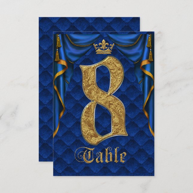 Royal Blue Crown Wedding Tischnummer 8 (Vorne/Hinten)