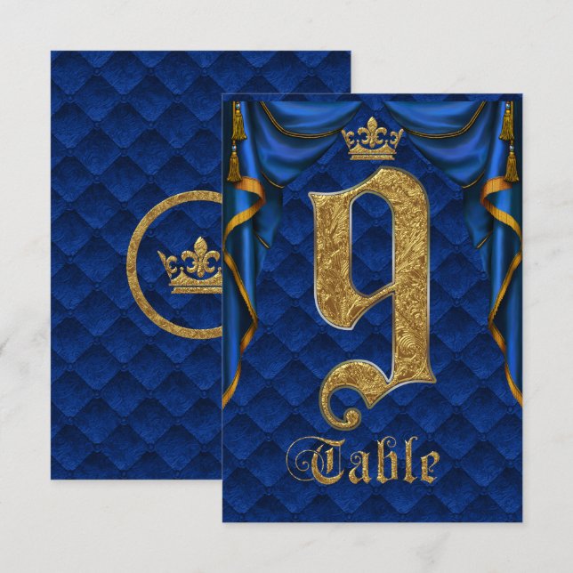 Royal Blue Crown Wedding Tischnummer 9 (Vorne/Hinten)