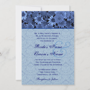 Royal Blue Daisy Damask Hochzeit Einladung